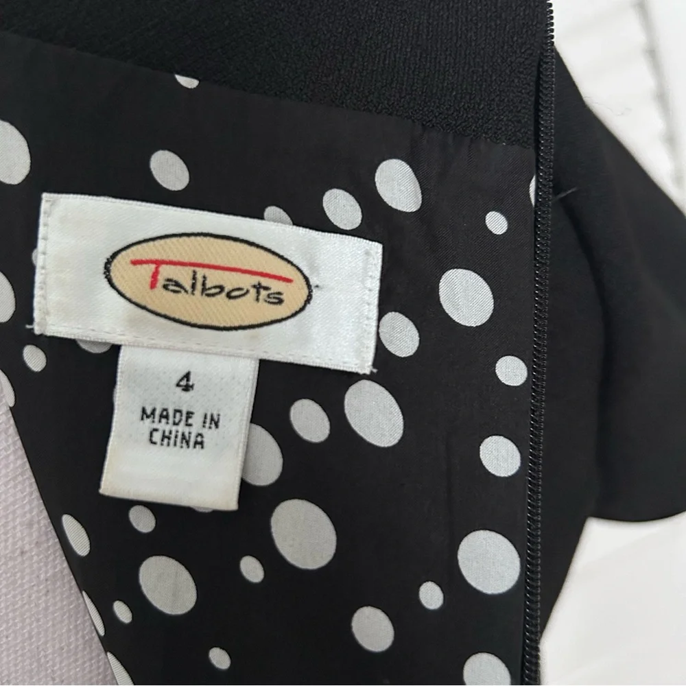Talbots Retro Black Blouse Top Roll Collar Lined Short Sleeves Hidden Back Zip 4 - Picture 6 of 7